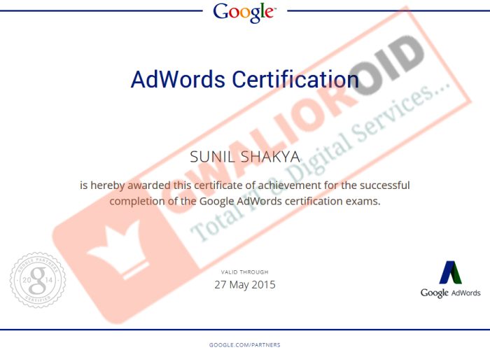 Goofle adwords certificate